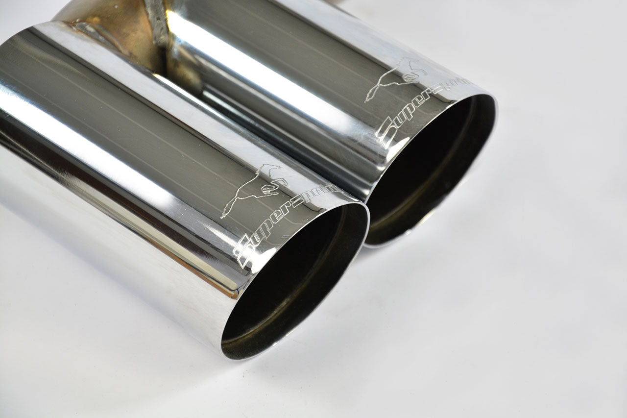 close side view of Supersprint Rear exhaust "Racing" Right OO76 for BMW E39 Touring 540i V8 (S62 engine conversion - for M5 diffusor) 1996-1998 with white background