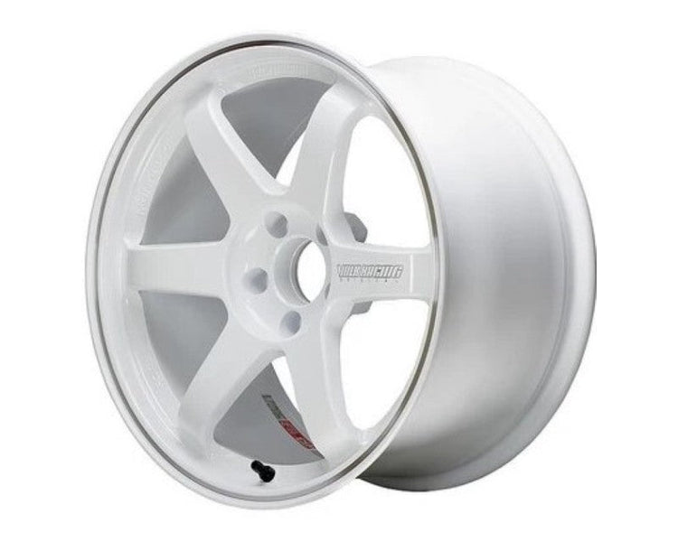 A front view of Volk Racing TE37 Ultra M-Spec Wheel 20x12 5x114.3 20mm Dash White with white background
