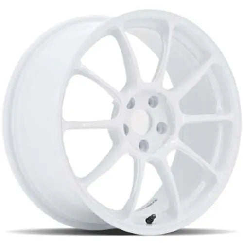 A front view of Volk Racing ZE40 Wheel 19x10.5 5x114.3 22mm Dash White with white background