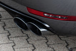 A close up view of TECHART Exhaust Tail Pipes, glossy chrome for Porsche Macan S / Turbo fitted on a car 