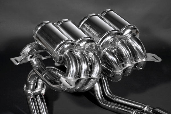 top close view of Capristo FreeFlow Exhaust for Lamborghini Diablo 1993-2000 with black background