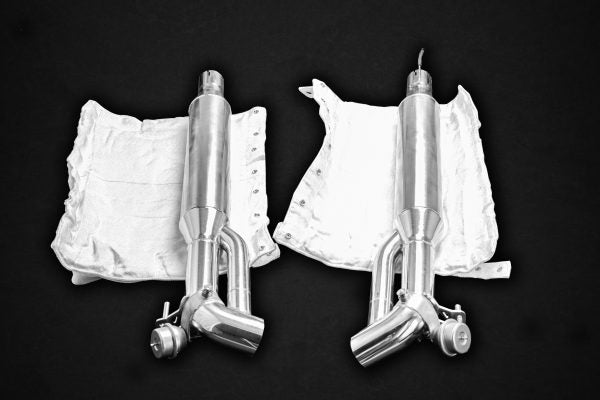 wide view of Capristo Valved Exhaust with Heat Blankets (CES3) for Dodge Viper SRT ACR 2013-2017 with black background