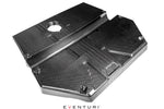 Carbon fiber intake lid with raised scoops and mounting points, featuring distinctive angular design and glossy weave finish - Eventuri intake lid with scoops for BMW X3M