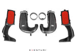 Complete cold air intake system components with carbon fiber housings, red filters, intake tubes and metal couplers - Eventuri cold air intake for Mercedes-Benz C253 GLC63 AMG C253 GLC63S AMG
