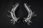 Pair of Capristo Ferrari 296 valved OPF replacement pipes with valve mounts