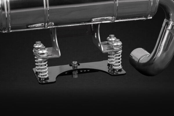 close view of Capristo Valved Sound 1/3 Exhaust for Ferrari 360 1999-2004 with black background