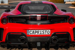 wide view of Capristo Carbon End Pipe Shells for Ferrari 488 Pista 2019-2021 fitted in a car