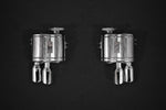 Capristo Ferrari 550/575 exhaust mufflers with polished twin tips, rear view