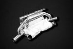 close vew ofCapristo Full Exhaust with Headers, Cat Delete, and X-Pipe Muffler (incl. Remote Kit) for Ferrari F50 1995-1997 with black background