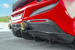 close side view of Capristo Carbon Fiber Rear Diffuser For Ferrari F8 2020-2022 fitted inside a car