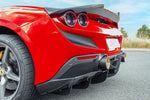 close front view of Capristo Carbon Fiber Rear Spoiler for Ferrari F8 2019-2023 fitted in car