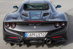 wide view of Capistro Carbon and Glass Bonnet for Ferrari F8 Spider 2020-2023 fitted inside a car