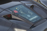 top view of Capistro Carbon and Glass Bonnet for Ferrari F8 Spider 2020-2023 fitted inside a car