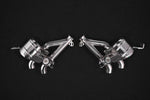 Capristo GTC4Lusso V12 valved exhaust, both polished mufflers with valve actuators, top view