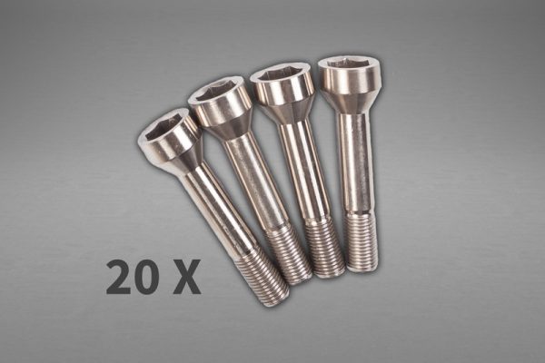 close view of Capristo Wheel Spacers 11mm Front / 17mm Rear (Circle Shape) with Titanium Wheel Bolts for Ferrari 488/F8/SF90 2019-2023 quantity on grey background