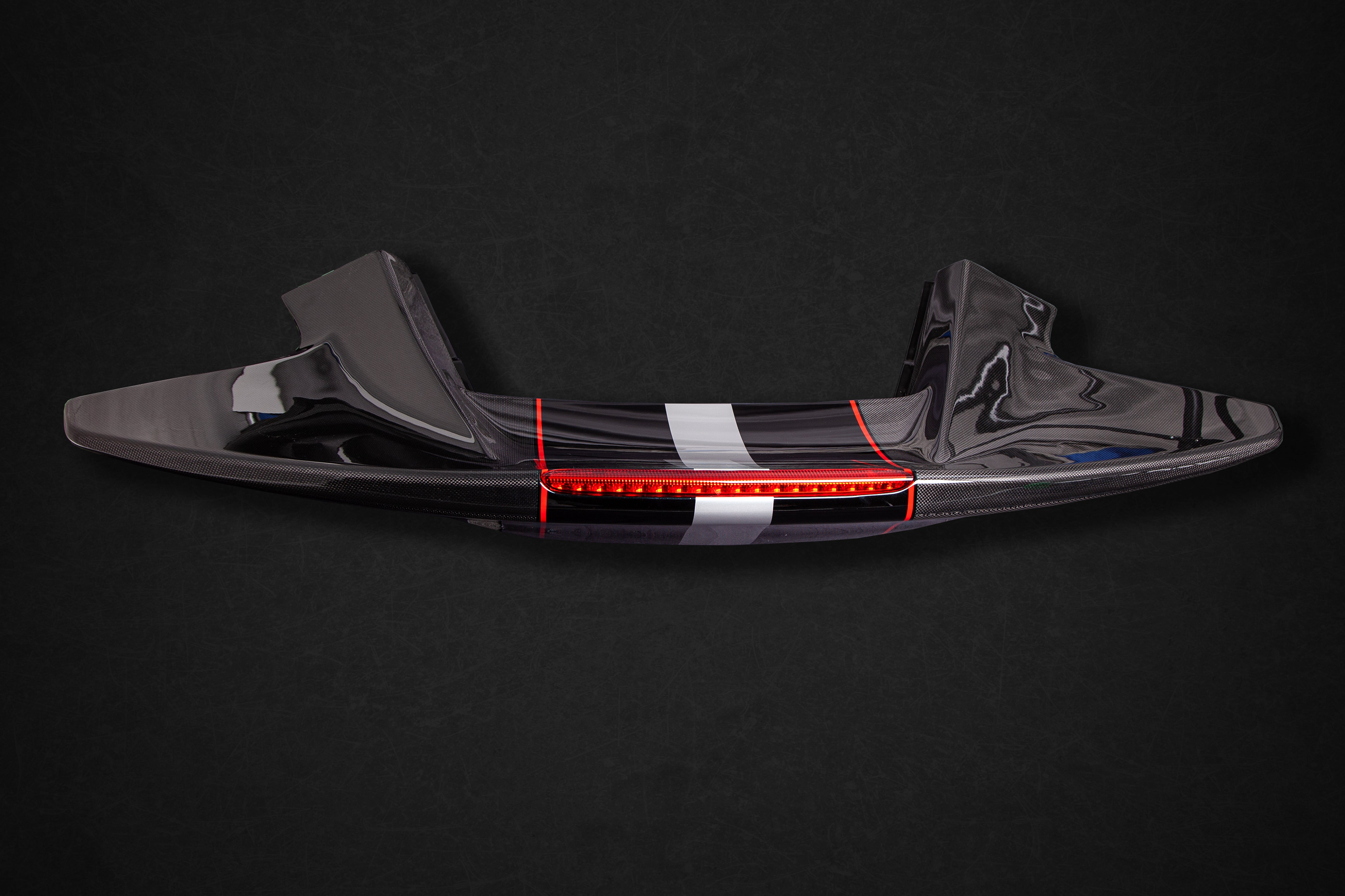 Capristo carbon fiber rear wing for Ferrari 488 Pista with third brake light, front view
