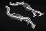 Capristo 250 cell sport cats for Ferrari Enzo, pair of polished stainless catalysts with header flanges