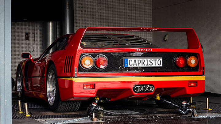 Ferrari F40 rear with Capristo triple tips on dyno