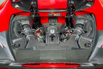Capristo carbon fiber engine side covers in a Ferrari F8 Spider engine bay