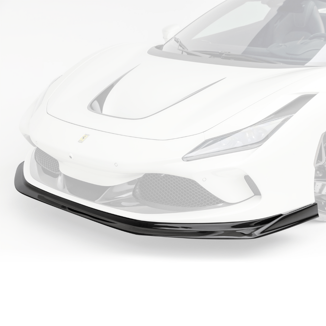 Ferrari F8 front spoiler, faded view highlighting carbon lip