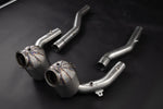 Capristo Roma downpipes with outlet pipes, angled view