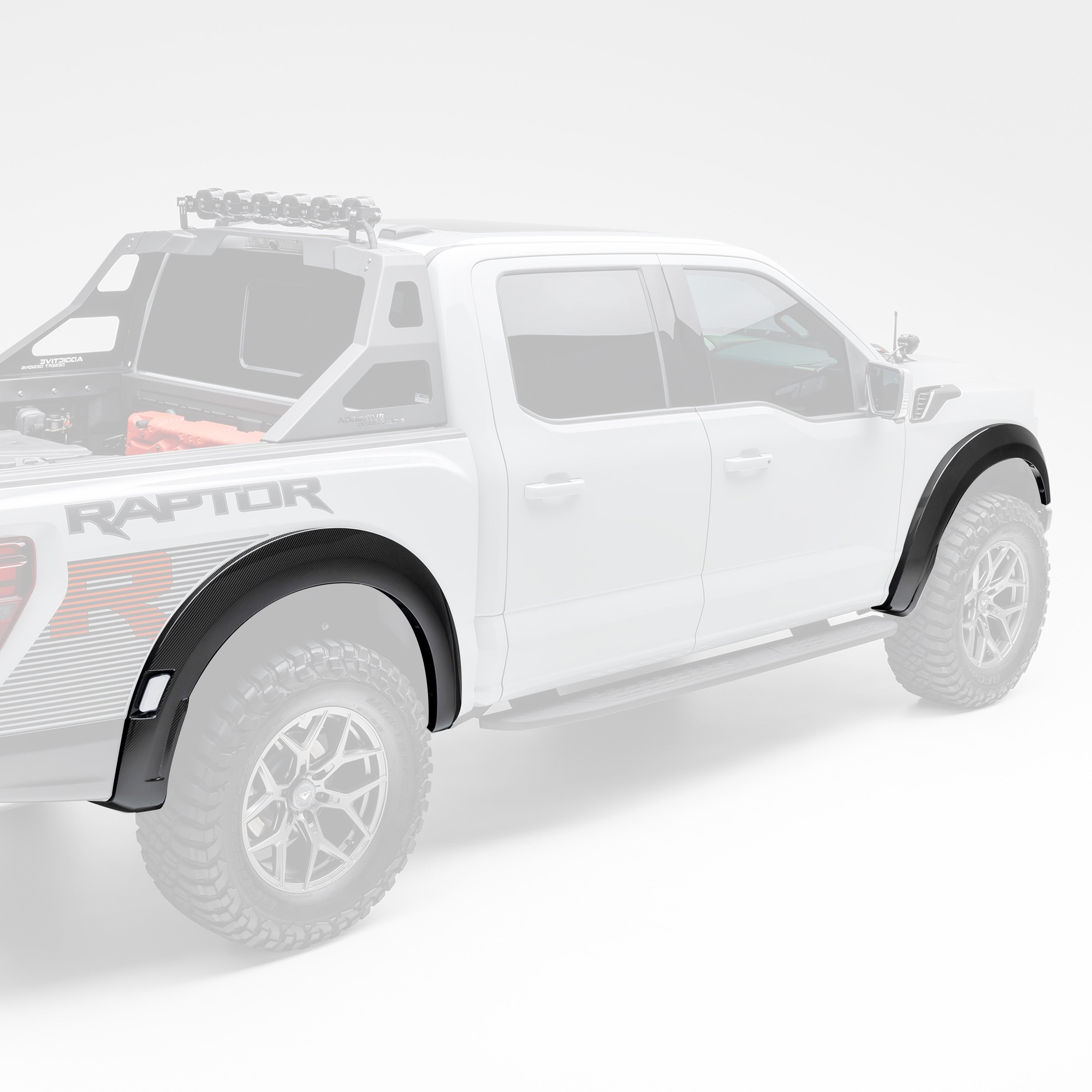 Raptor R fender flares, faded view highlighting carbon arches