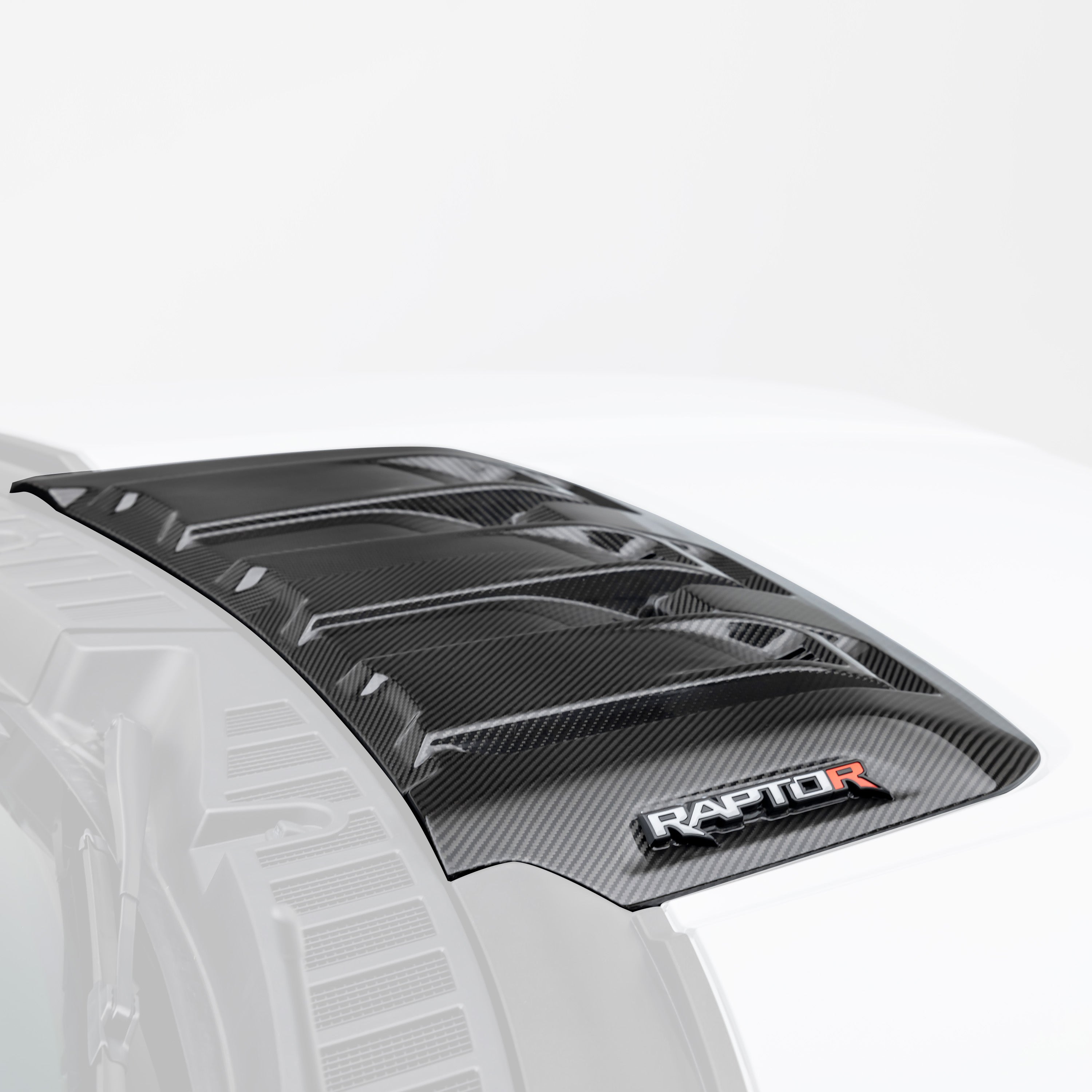 Raptor R hood scoop trim, faded view highlighting carbon