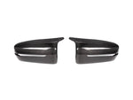 A front view of AUTOTECKNIC M-INSPIRED CARBON FIBER MIRROR COVERS - BMW G20 3-SERIES 2018+ with white background