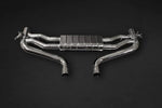 Wide front view of Capristo Valved Exhaust with Mid-Pipes (OE Actuators) for Mercedes AMG GLE63/S (V167) 2020+ with black background