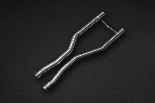 close side view of Capristo Valved Exhaust with Mid-Pipes (OE Actuators) for Mercedes AMG GLE63/S (V167) 2020+ with black background