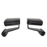 Pair of carbon fiber side mirrors with glossy finish and curved mounting arms on white background - APR Performance aero mirror for Scion FRS BRZ GT-86