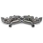 Fabspeed GT4 RS titanium valved exhaust, angled top view