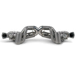 Fabspeed GT4 RS titanium valved exhaust with black tips, front view