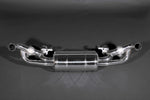 wide back view of Capristo Valved Exhaust for Lamborghini Gallardo 2003–2013 with black background