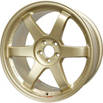 A front view of Volk Racing TE37SL Wheel 15x8 5x114.3 32mm Gold with white background