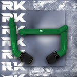 A top view of RK TUNES FRONT MOUNT INTAKES FOR G80 | G82 | G83 | G87 M2 | M3 | M4 | S58 2020+ in dark green with black air filters