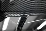 close view of wide top view of Capristo Carbon Engine Bonnet/Hood (Matte) for Lamborghini Huracan 2014-2019 fitted inside a car with black background