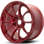 A front view of Volk Racing ZE40 Wheel 18x9.5 5x100 43mm Hyper Red with white background
