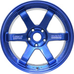 A front view of Volk Racing TE37SL Wheel 19x10.5 5x120 35mm Hyper Blue with white background