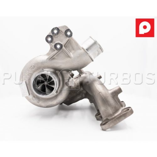 A front view of Pure Turbos Hyundai Genesis 2.0T Turbo Upgrade with a white background and Pure Turbos watermark in translucent color