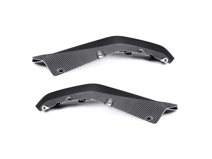 A top view of the front side of AUTOTECKNIC DRY CARBON OEM-SPEC REAR SPLITTER SET - BMW G80 M3 | G82/ G83 M4 2021+ with white background