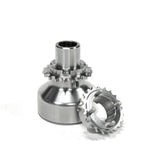 A front view of RK Autowerks S55 BILLET PINNED CRANK HUB with a white background