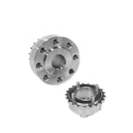 A side view of parts of RK Autowerks S55 BILLET PINNED CRANK HUB with a white background