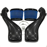 A top view of RK Autowerks F85 F86 X5M & X6M CARBON FIBER INTAKES with white background