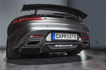 wide view of Capristo Carbon Fiber Rear Diffuser (Matte) for Mercedes AMG GT/GTS 2015-2017 fitted inside a car