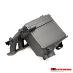 A side view of Thermal Tungsten Grey of the RK Autowerks S58 BILLET PORT INJECTION MANIFOLD with a white background