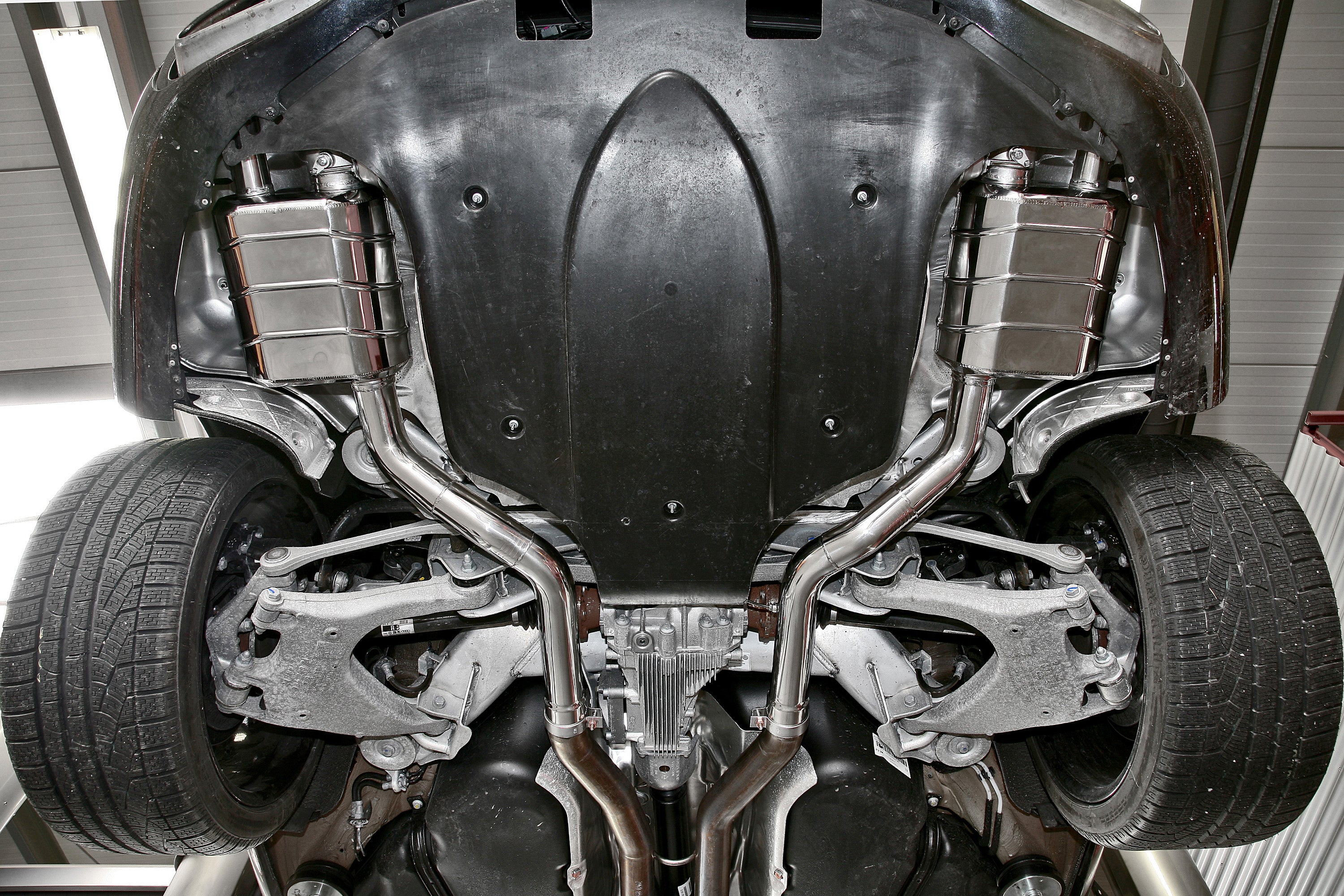 Bentley Continental GT W12 underside with the Capristo valved exhaust fitted