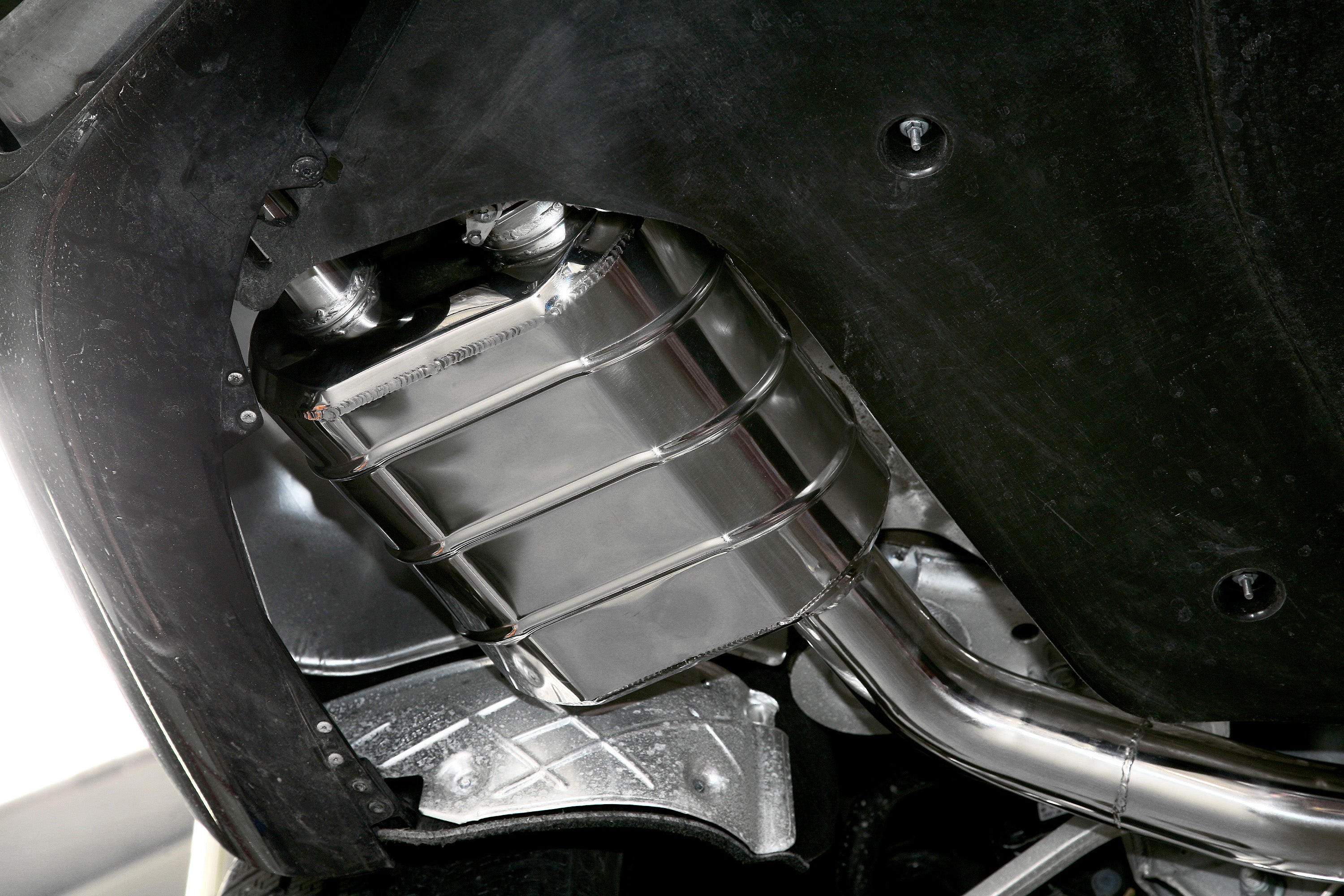 Capristo valved muffler installed in a Bentley Continental GT W12 rear underbody