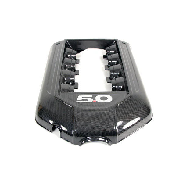 A front view of APR Performance Engine Cover Ford Mustang GT 5.0 2011-2017 (Manual Trans.) with white background