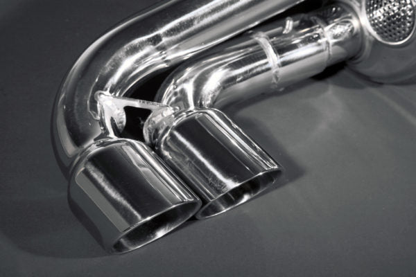 close view of Capristo FreeFlow Exhaust for Ferrari 348 1989-1995 with black background